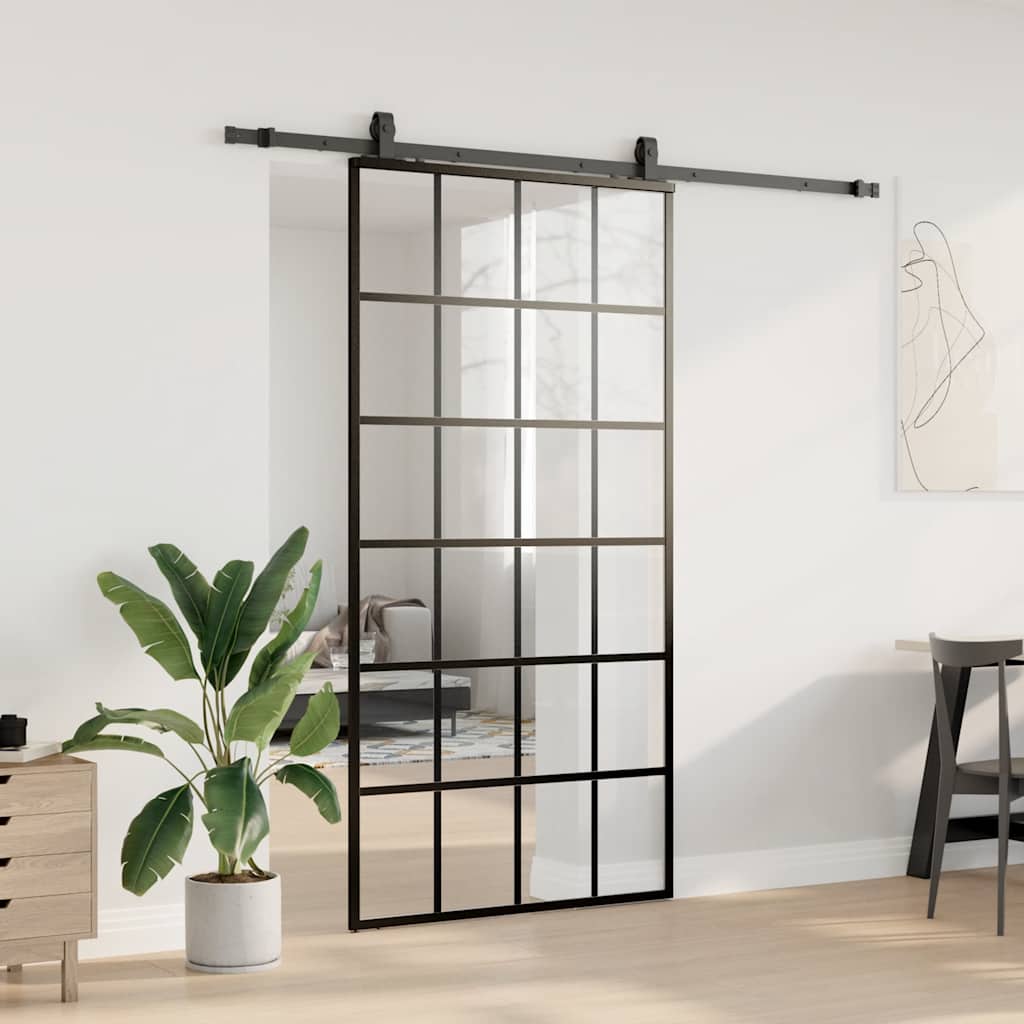 Schuifdeur met beslagset 102x205 cm ESG glas zwart
