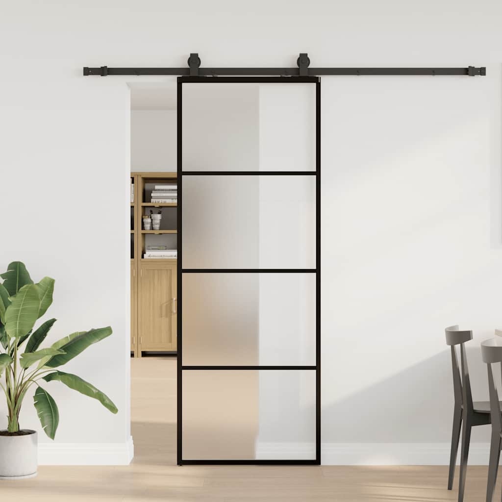 Schuifdeur met beslagset 76x205 cm ESG glas zwart