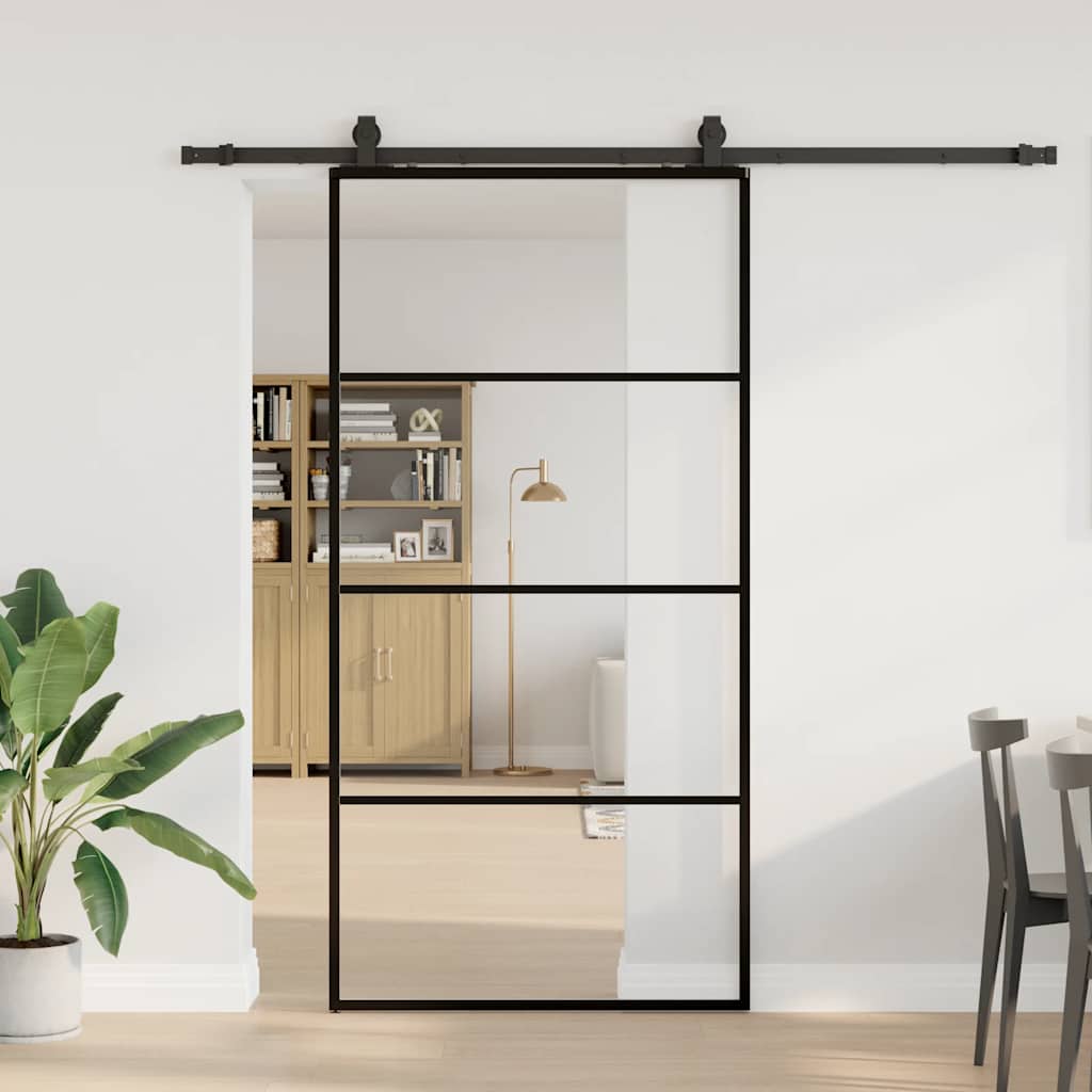 Schuifdeur met beslagset 102,5x205 cm ESG glas zwart
