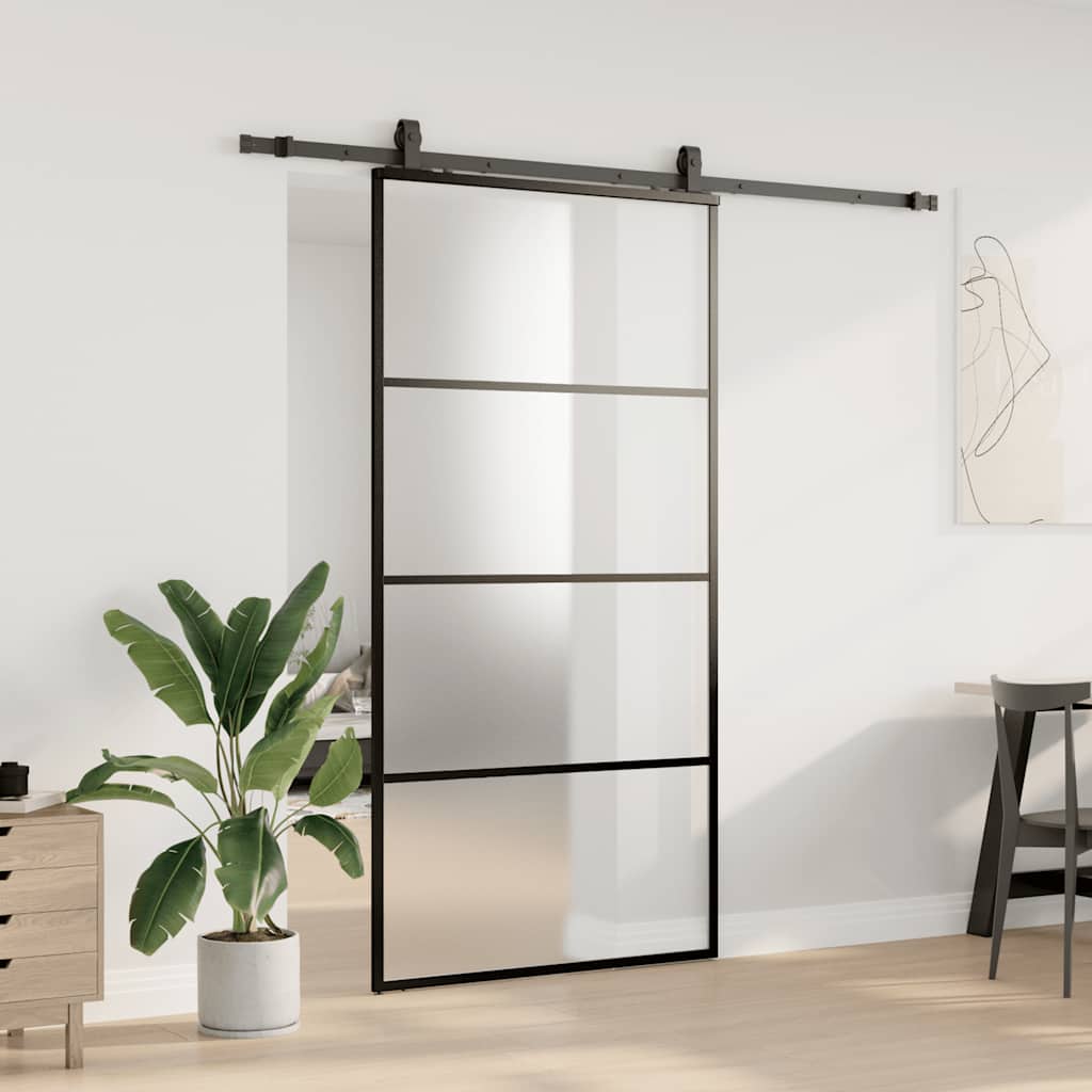 Schuifdeur met beslagset 102,5x205 cm ESG glas zwart