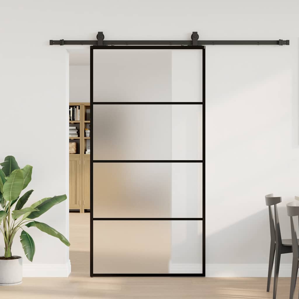 Schuifdeur met beslagset 102,5x205 cm ESG glas zwart