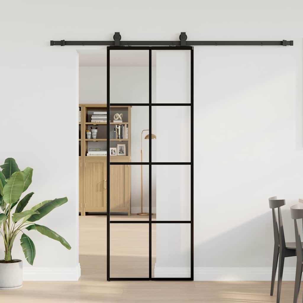 Schuifdeur met beslagset 76x205 cm ESG glas zwart
