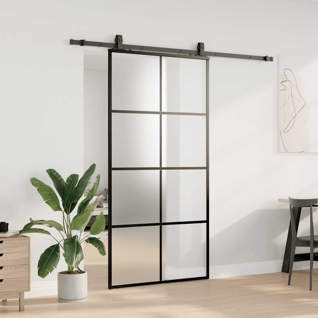 Schuifdeur met beslagset 102,5x205 cm ESG glas zwart