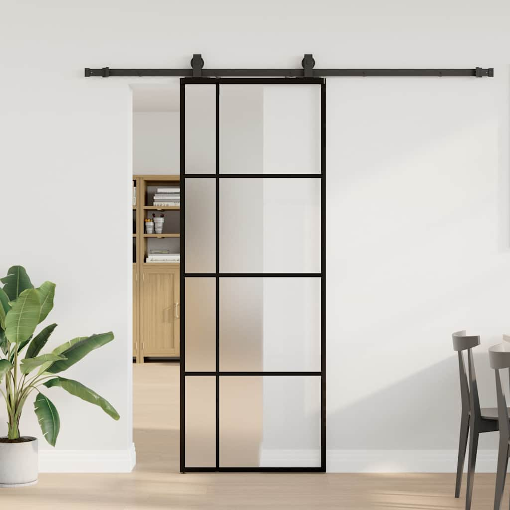 Schuifdeur met beslagset 76x205 cm ESG glas zwart