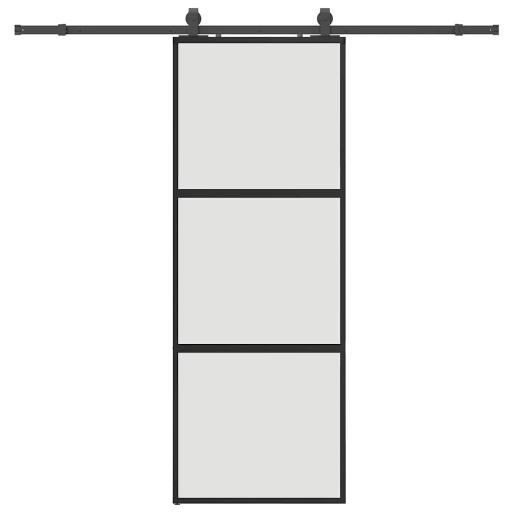 Schuifdeur met beslagset 76x205 cm gehard glas zwart