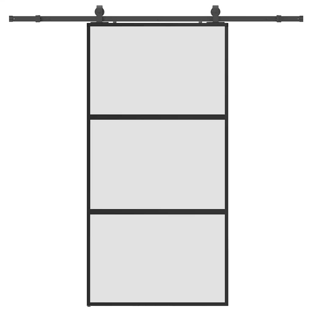 Schuifdeur met beslagset 102,5x205 cm gehard glas zwart