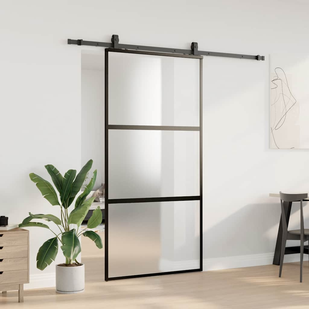 Schuifdeur met beslagset 102,5x205 cm gehard glas zwart