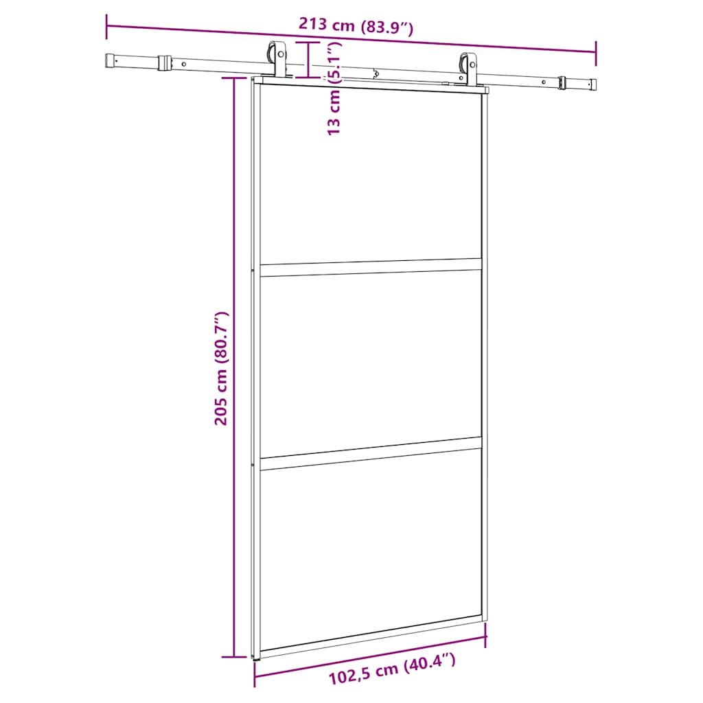 Schuifdeur met beslagset 102,5x205 cm gehard glas zwart