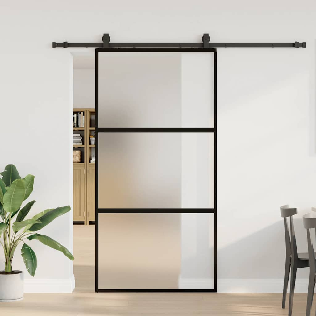 Schuifdeur met beslagset 102,5x205 cm gehard glas zwart