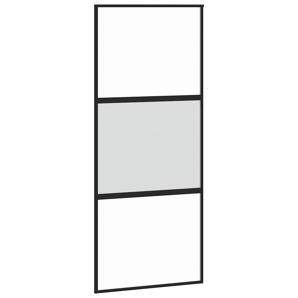 Schuifdeur met beslagset 90x205 cm gehard glas zwart