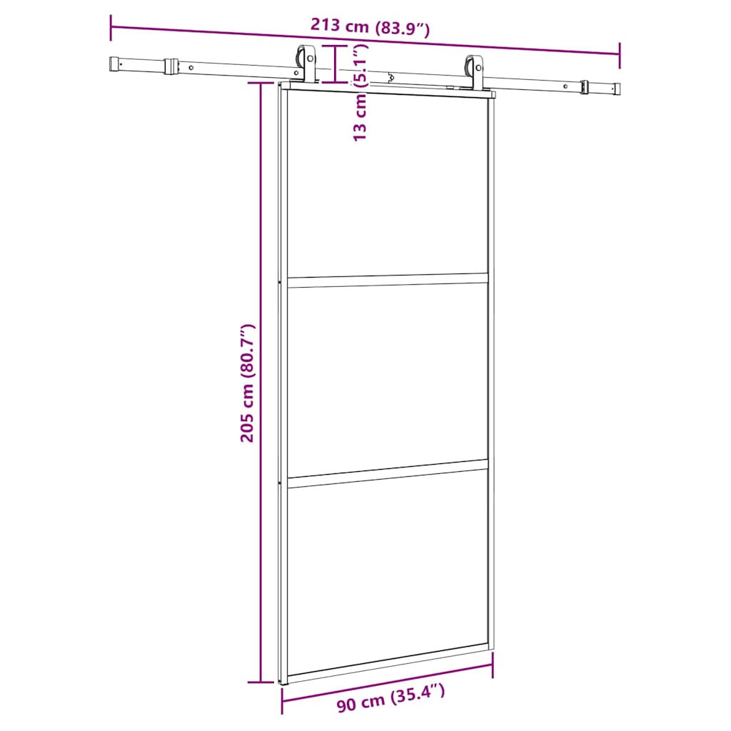 Schuifdeur met beslagset 90x205 cm gehard glas zwart