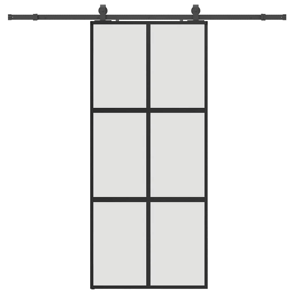 Schuifdeur met beslagset 90x205 cm gehard glas zwart