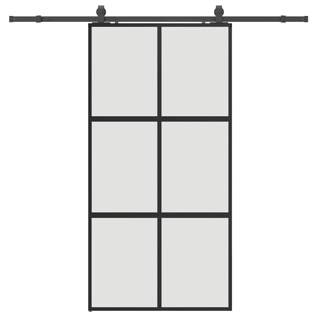 Schuifdeur met beslagset 102,5x205 cm gehard glas zwart