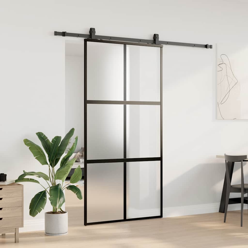 Schuifdeur met beslagset 102,5x205 cm gehard glas zwart