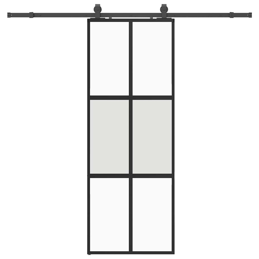 Schuifdeur met beslagset 76x205 cm gehard glas zwart