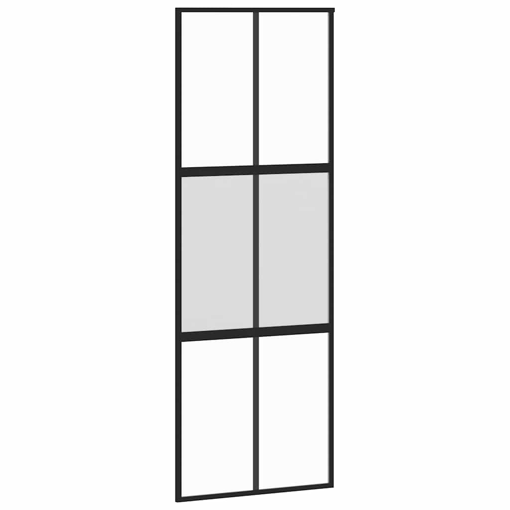 Schuifdeur met beslagset 76x205 cm gehard glas zwart