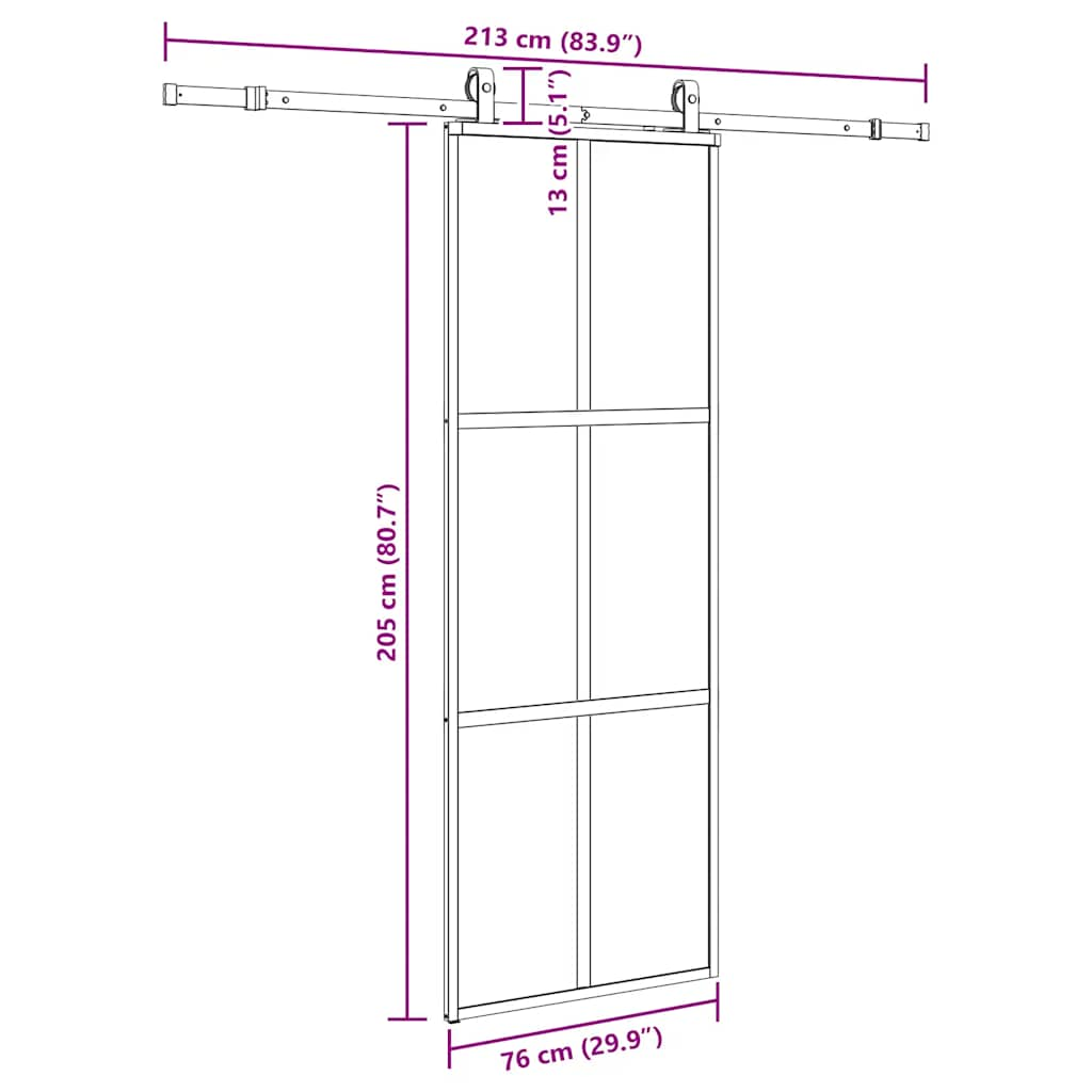 Schuifdeur met beslagset 76x205 cm gehard glas zwart