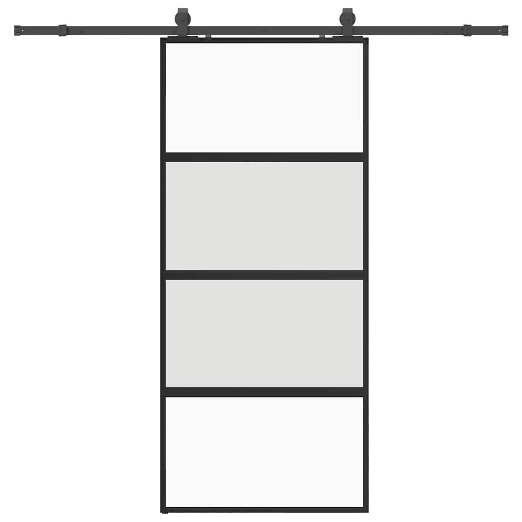 Schuifdeur met beslagset 90x205 cm gehard glas zwart