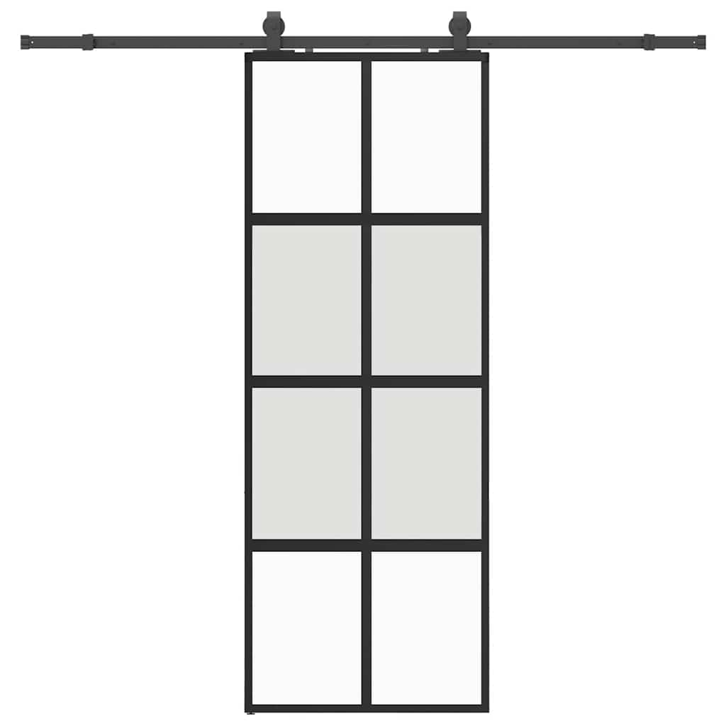 Schuifdeur met beslagset 76x205 cm gehard glas zwart