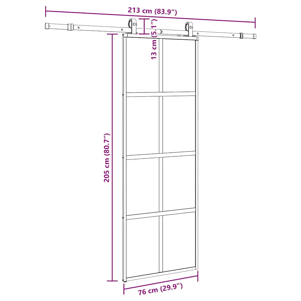 Schuifdeur met beslagset 76x205 cm gehard glas zwart