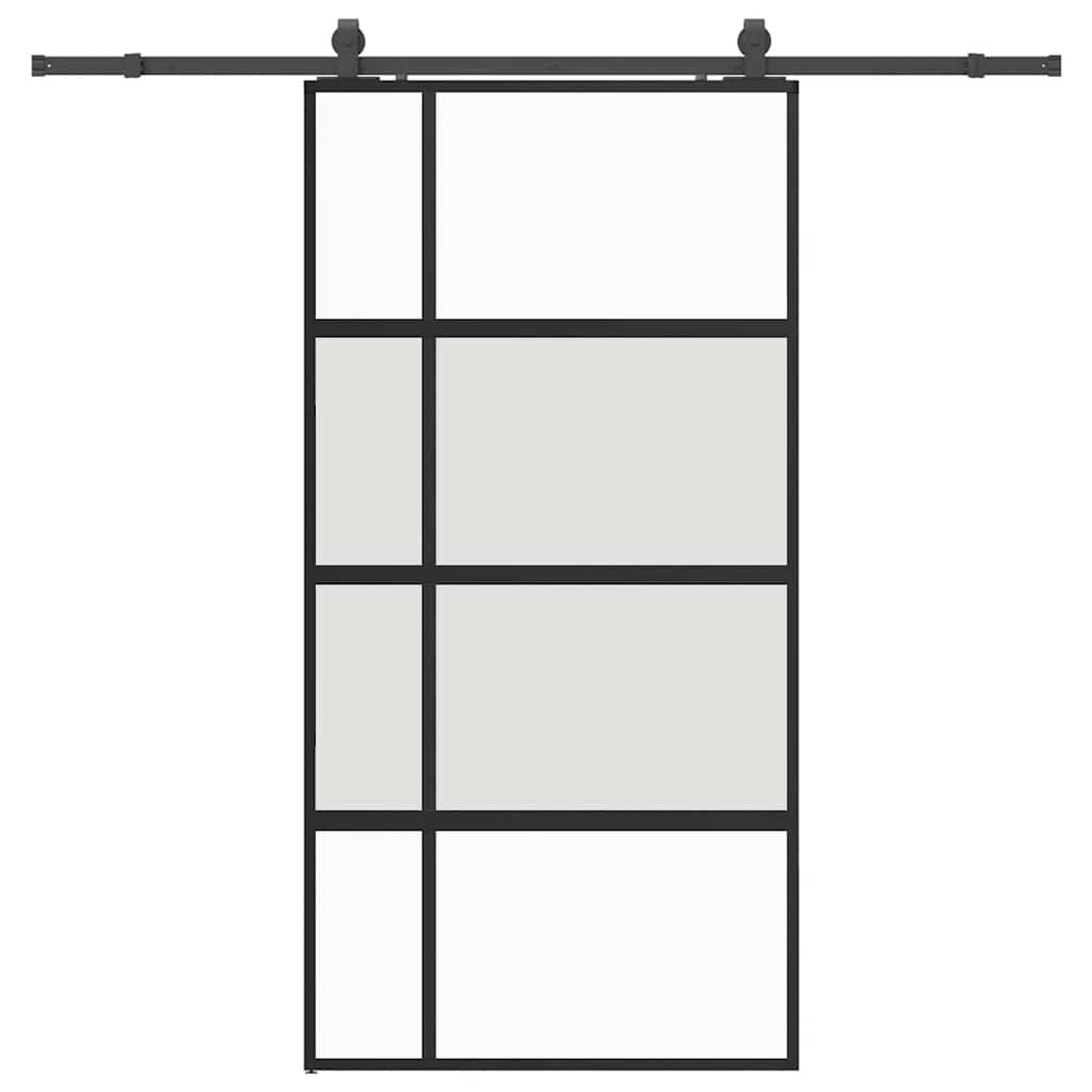 Schuifdeur met beslagset 102,5x205 cm gehard glas zwart