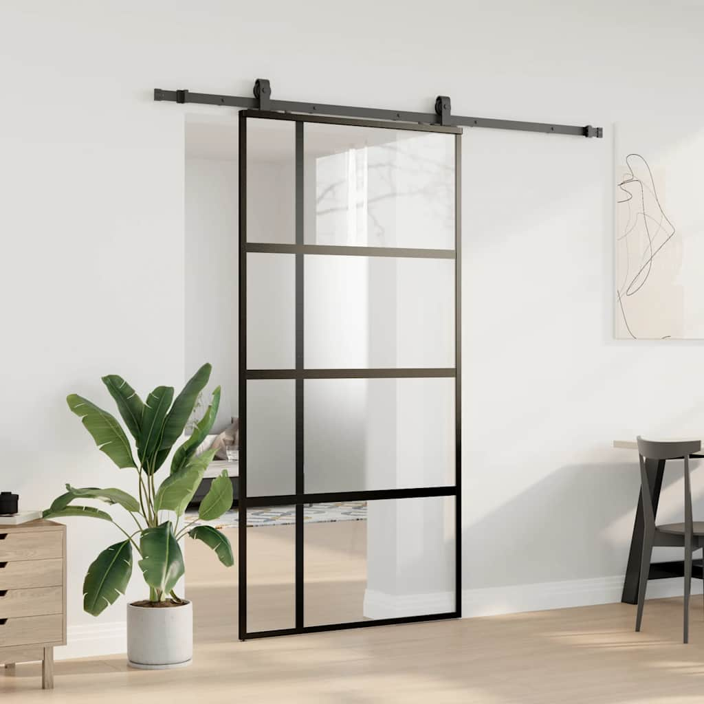 Schuifdeur met beslagset 102,5x205 cm gehard glas zwart