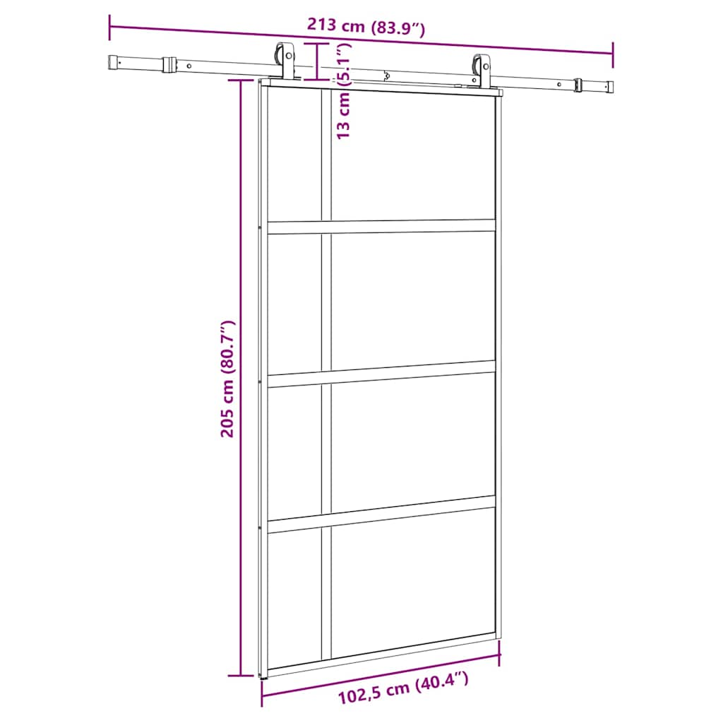 Schuifdeur met beslagset 102,5x205 cm gehard glas zwart