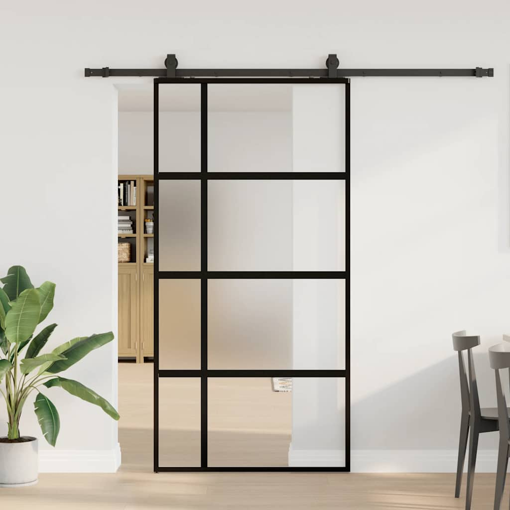 Schuifdeur met beslagset 102,5x205 cm gehard glas zwart