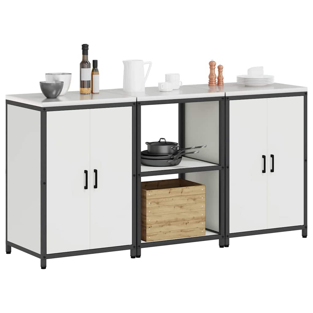 Keukenopslag set 3 pcs Wit 180 x 50 x 92 cm Koudgewalst staal