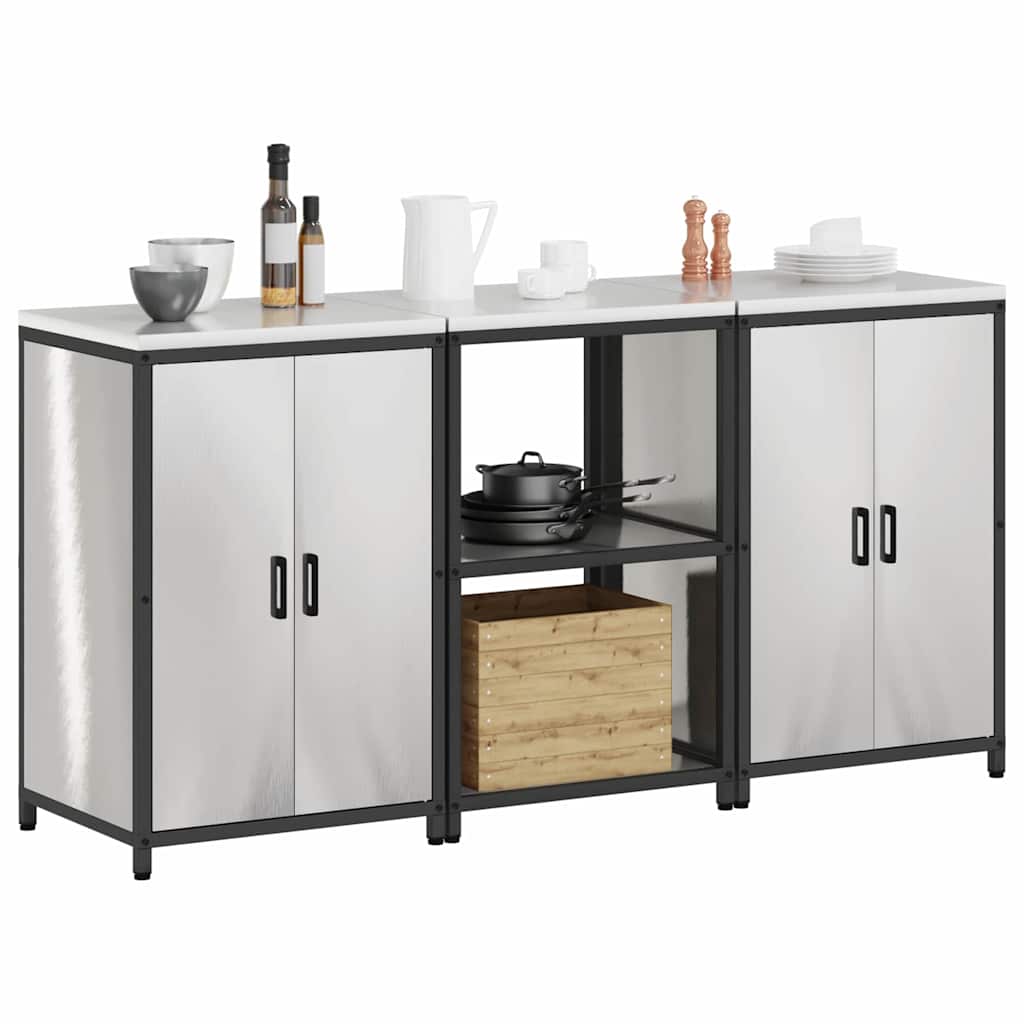 Keukenopslag set 3 pcs Zilver 180 x 50 x 92 cm Roestvrij staal