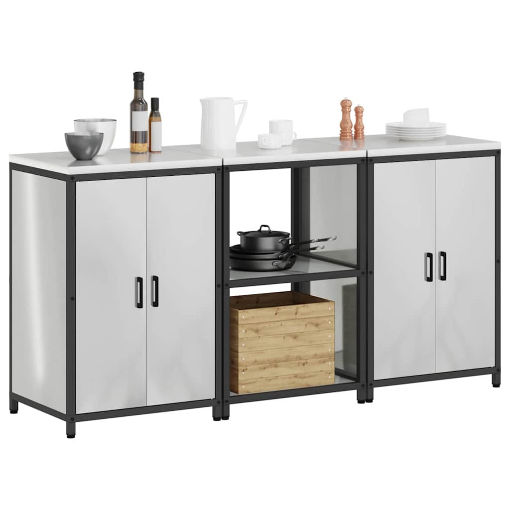 Keukenopslag set met plank 3 pcs Zilver 180 x 50 x 92 cm