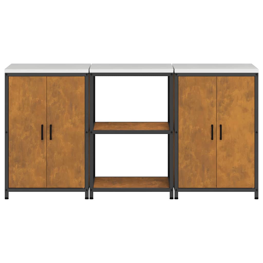 Keukenopslag set 3 pcs Roestig 180 x 50 x 92 cm Cortenstaal