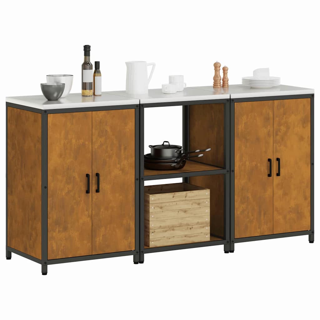 Keukenopslag set 3 pcs Roestig 180 x 50 x 92 cm Cortenstaal