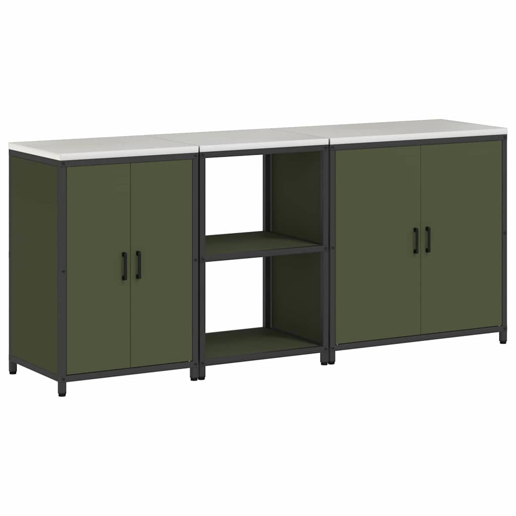Keukenopslag set met plank 3 pcs Olijf Groen 210 x 50 x 92 cm