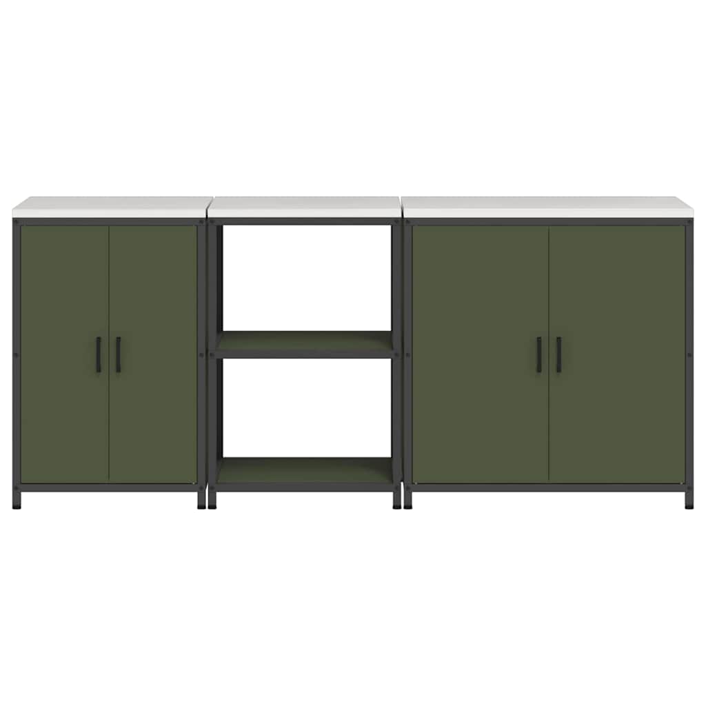 Keukenopslag set met plank 3 pcs Olijf Groen 210 x 50 x 92 cm