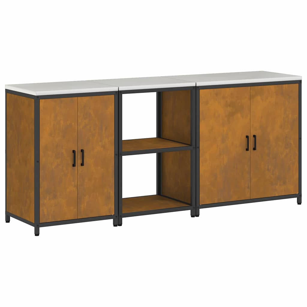 Keukenopslag set 3 pcs Roestig 210 x 50 x 92 cm Cortenstaal