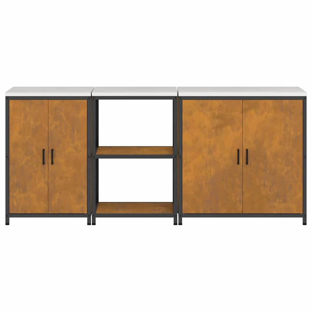 Keukenopslag set 3 pcs Roestig 210 x 50 x 92 cm Cortenstaal
