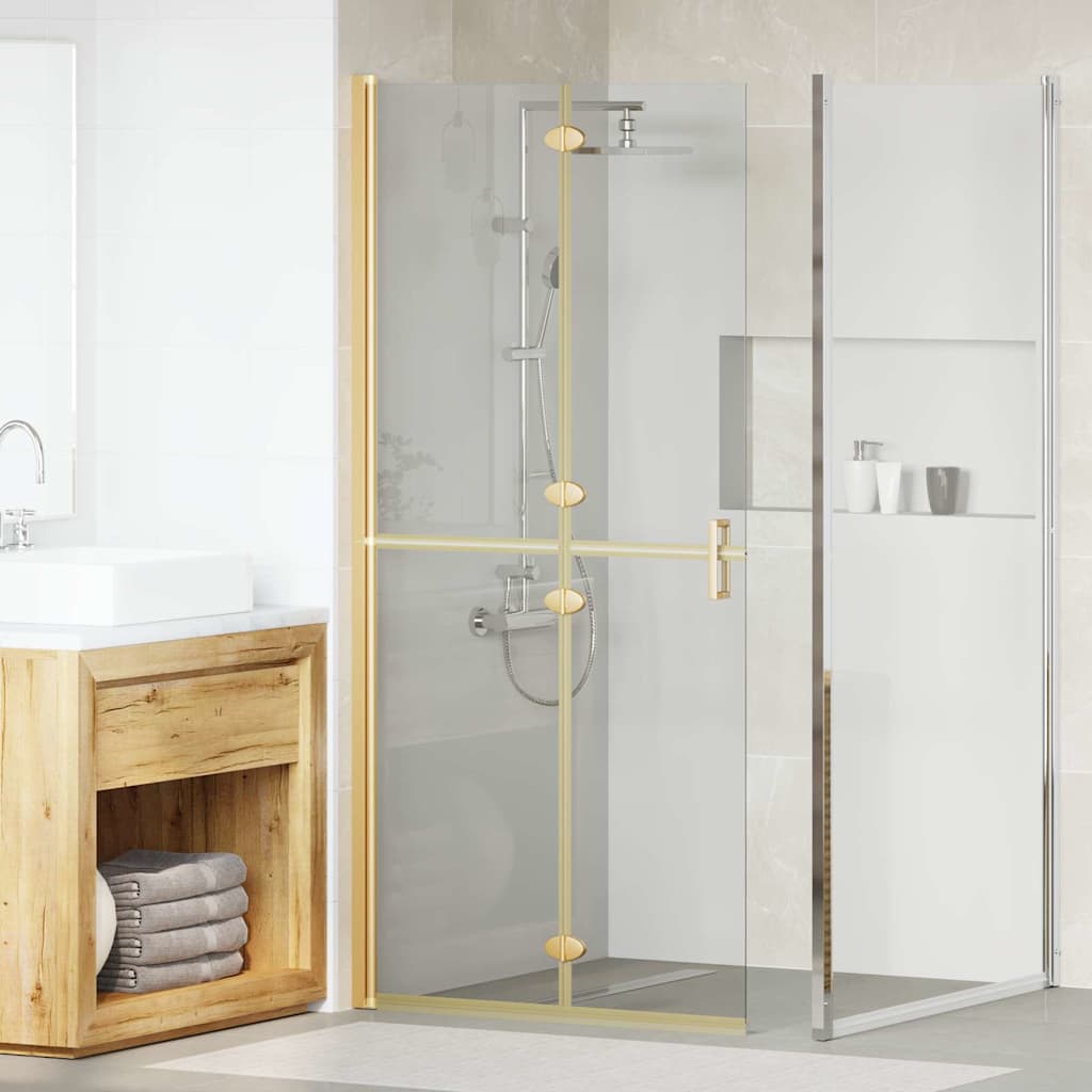 Inloop Douche Wand Goud En Transparant Gehard Glas Gouden frame/helder glas