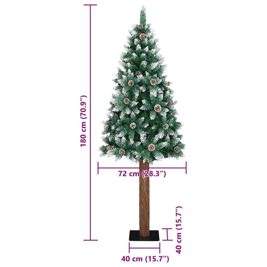 Slanke Kerstboom Groen en Wit 180 cm PVC en massief dennenhout