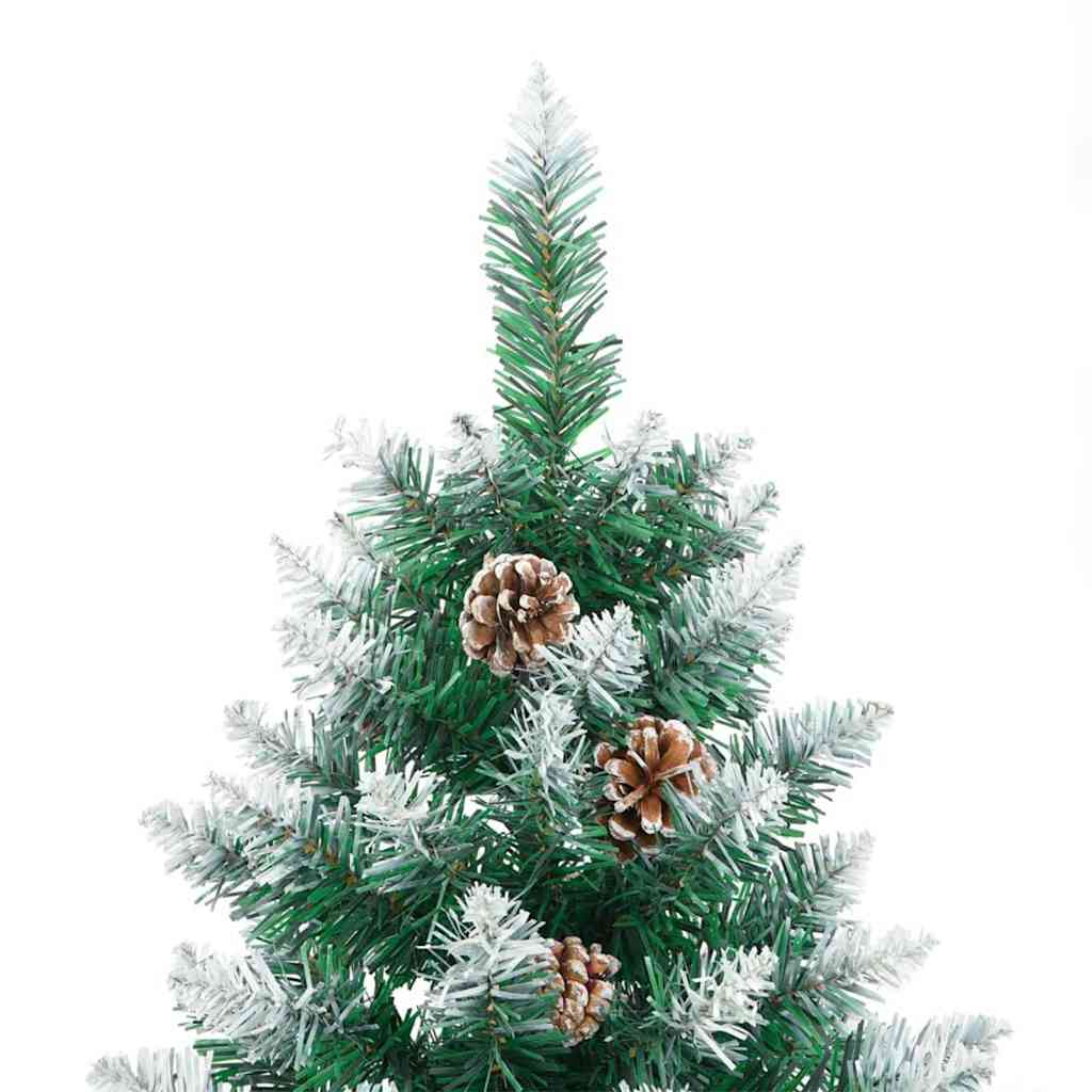 Slanke Kerstboom Groen en Wit 210 cm PVC en massief dennenhout