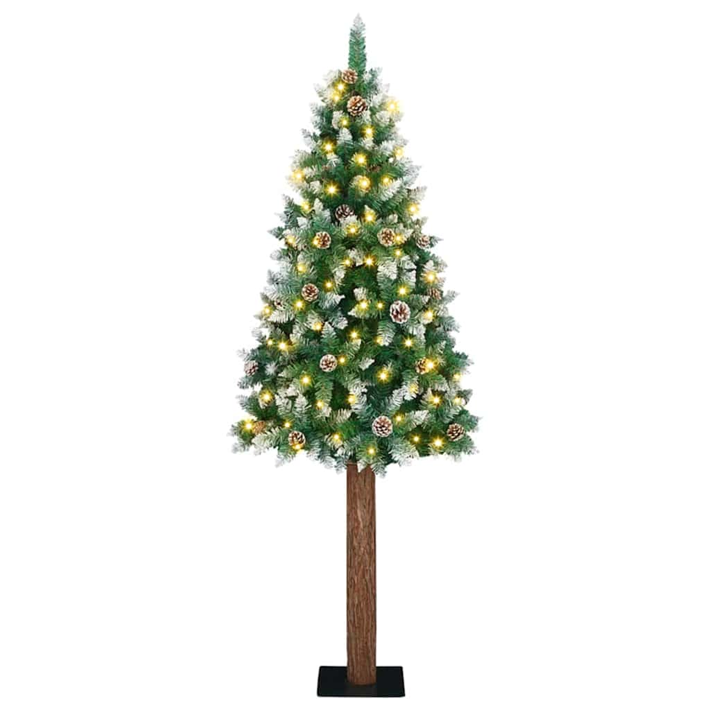 Slanke Kerstboom Groen en Wit 210 cm PVC en massief dennenhout