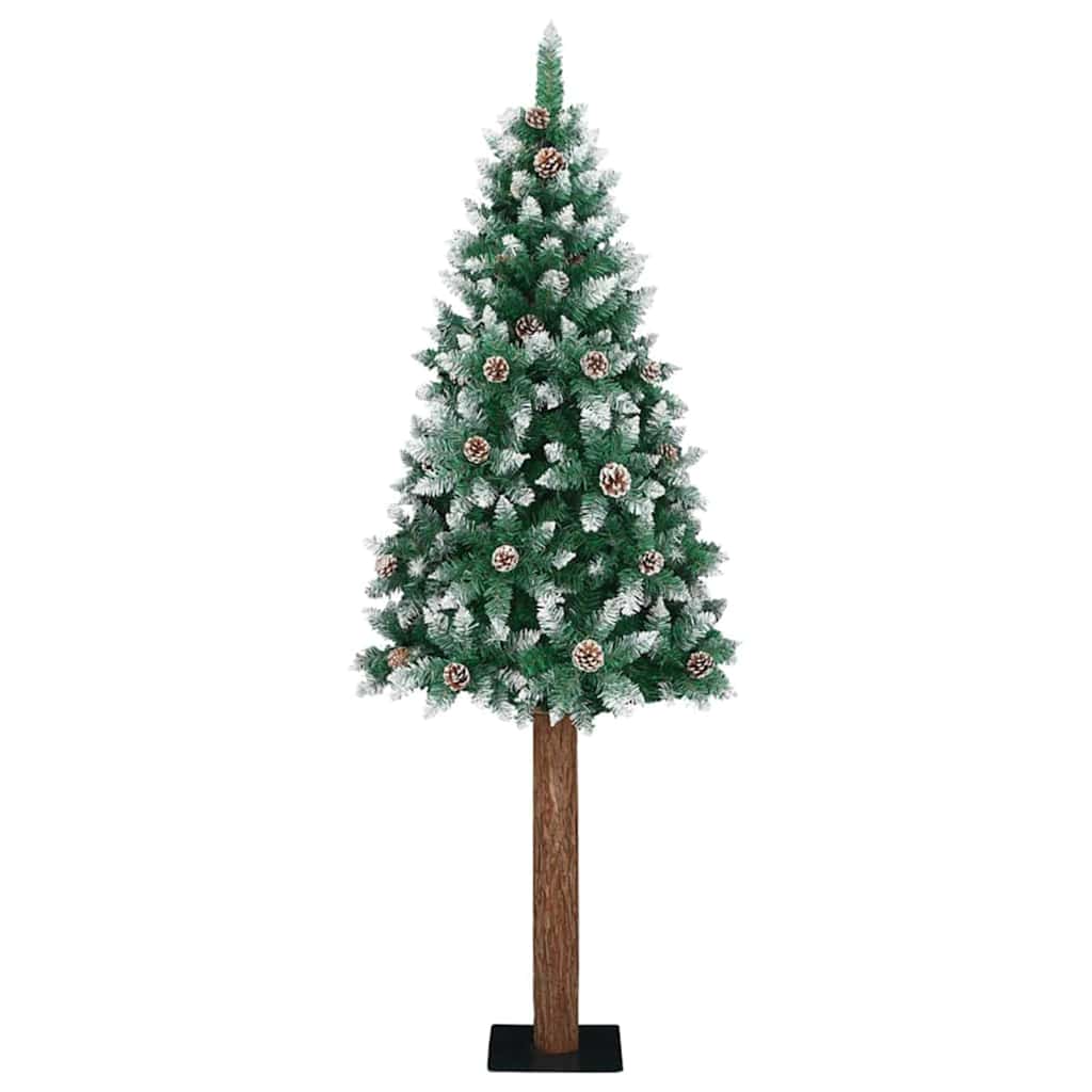 Slanke Kerstboom Groen en Wit 210 cm PVC en massief dennenhout