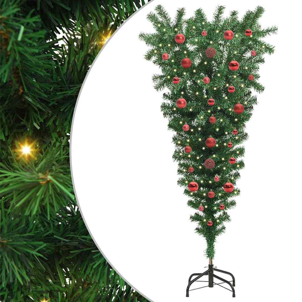 Op-ondersteboven Künstkerstboom met Voorverlichte Ballen 150 cm