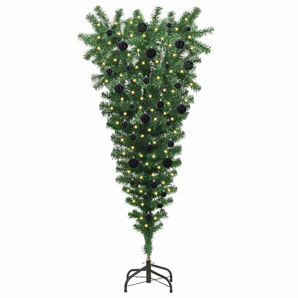 Opwaarts omgekeerde kunstkerstboom met ballenset Groen 150 cm