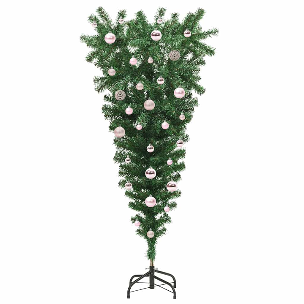 Ondersteboven Kunst Kerstboom Met Ballenset Groen 150 cm PVC