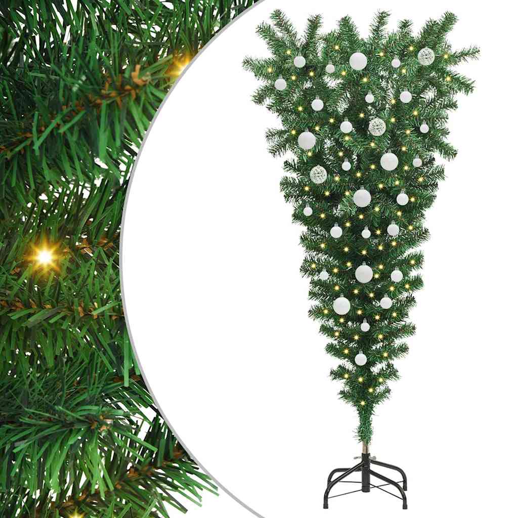 Ondersteboven Kunstkerstboom met Bals Set Groen 150 cm PVC