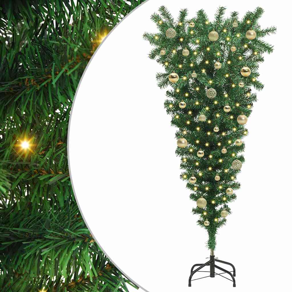 Ondersteboven Kunst Kerstboom met Bal Set Groen 150 cm PVC