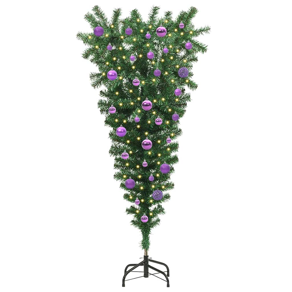 Ondersteboven Kunstkerstboom met Ballenset Groen 150 cm PVC