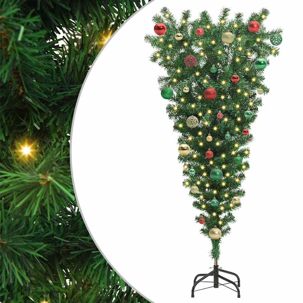 Ondersteboven kunst kerstboom met ballenset Groen 150 cm PVC