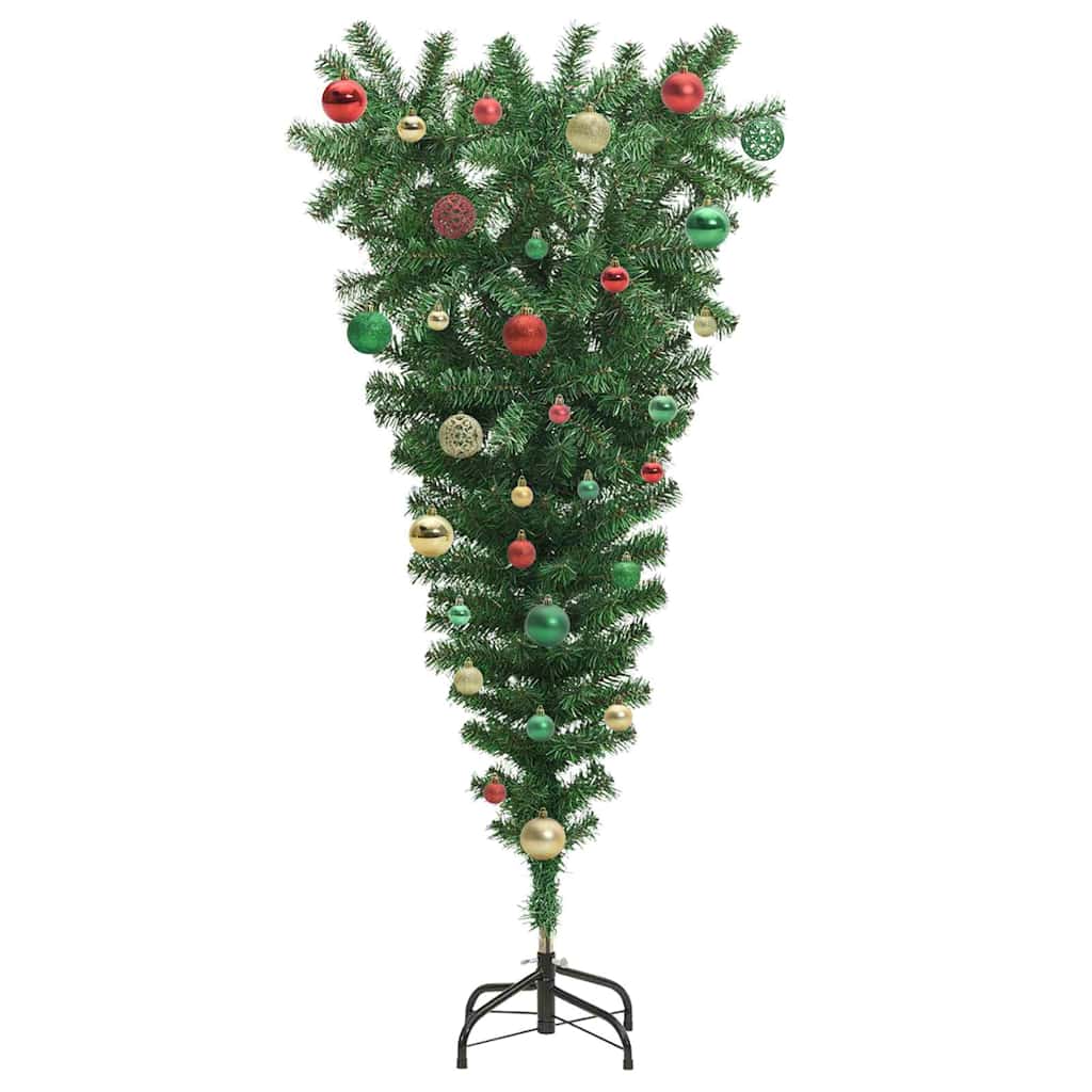 Ondersteboven kunst kerstboom met ballenset Groen 150 cm PVC